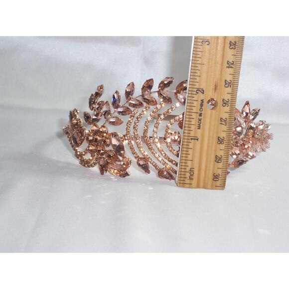 Rose Gold tiara, floral wedding hair piece head piece, rhinestone hair accessory